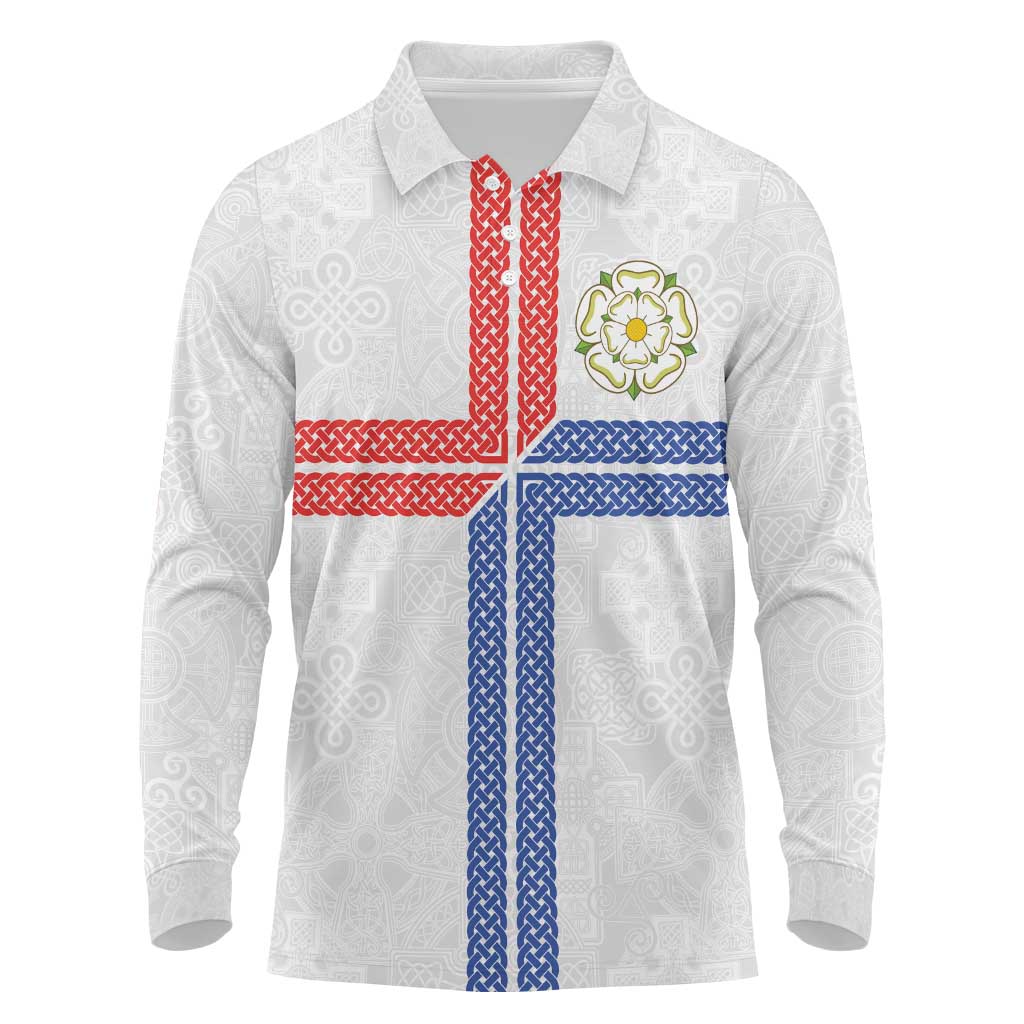 Personalized Yorkshire Celtic Heritage Long Sleeve Polo Shirt Cross Style - Wonder Print Shop