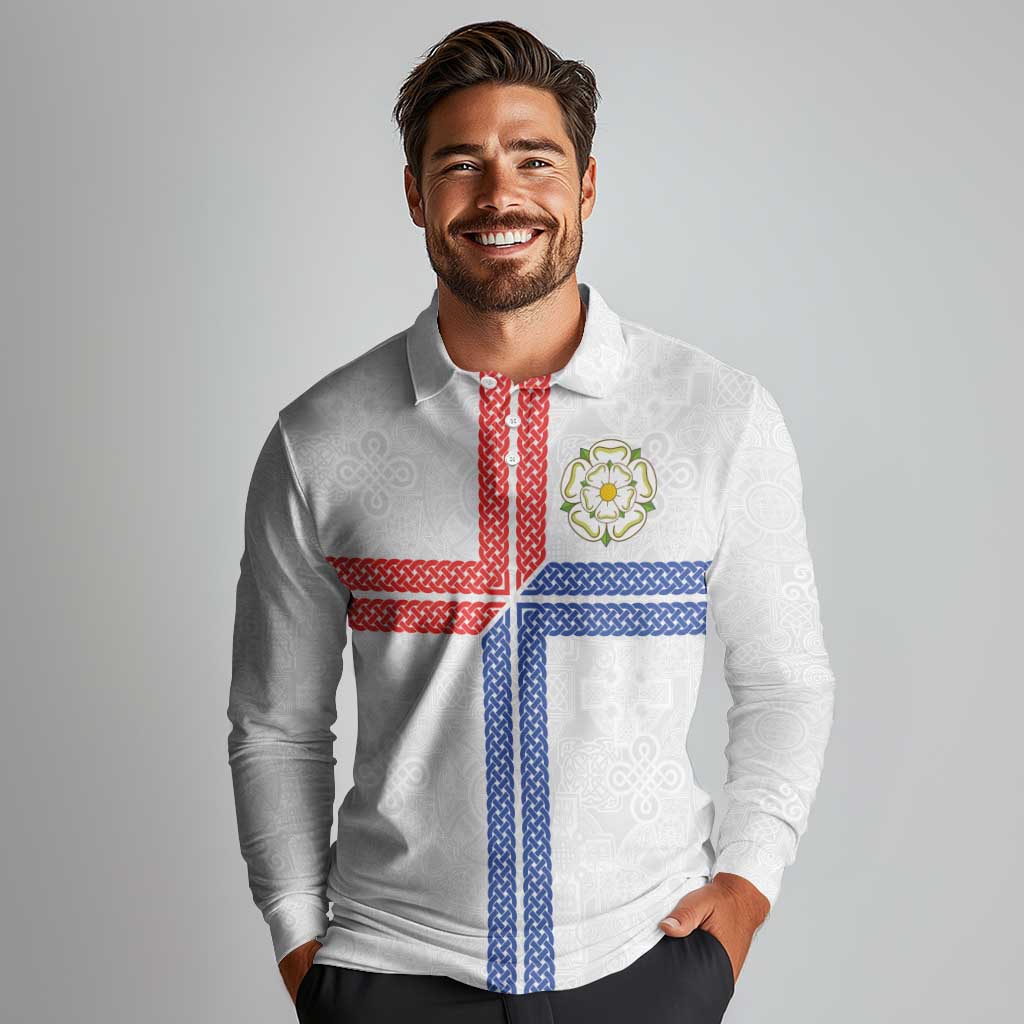 Personalized Yorkshire Celtic Heritage Long Sleeve Polo Shirt Cross Style - Wonder Print Shop