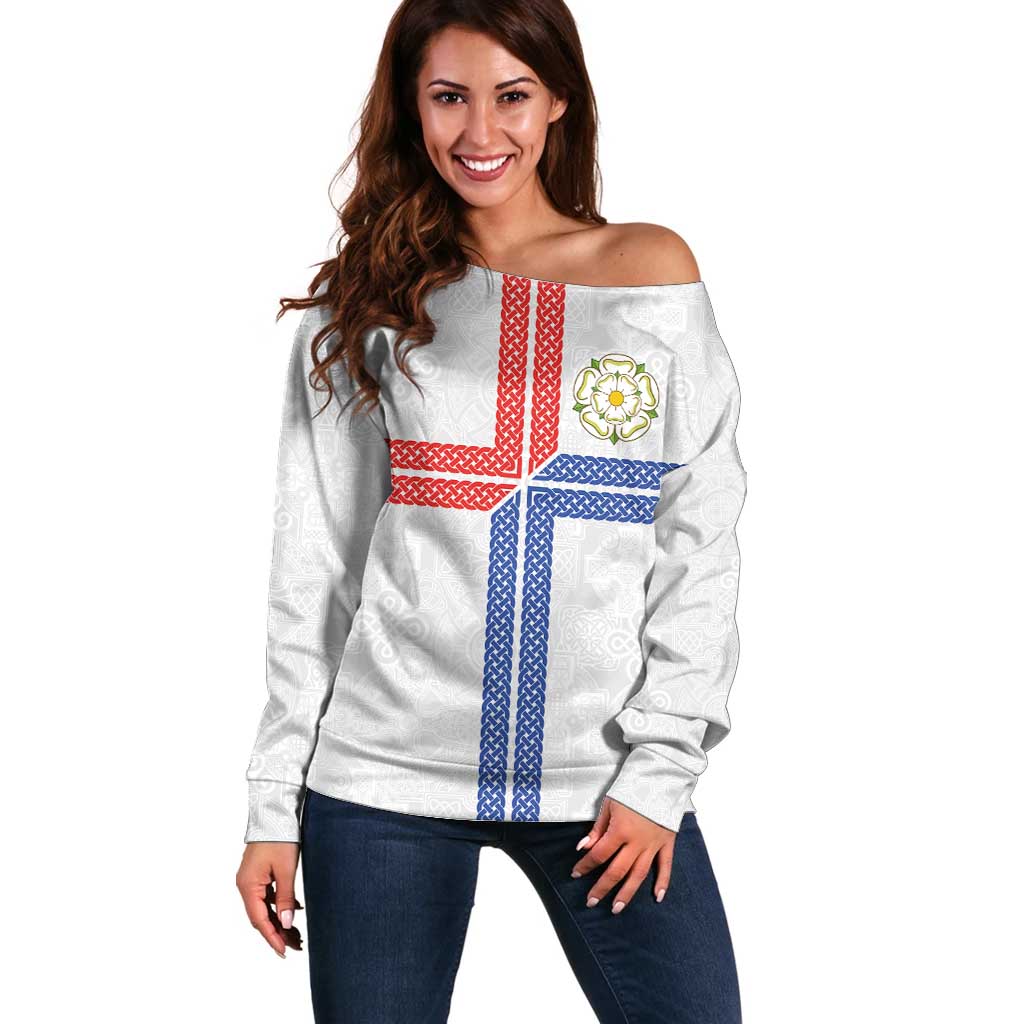 Personalized Yorkshire Celtic Heritage Off Shoulder Sweater Cross Style - Wonder Print Shop