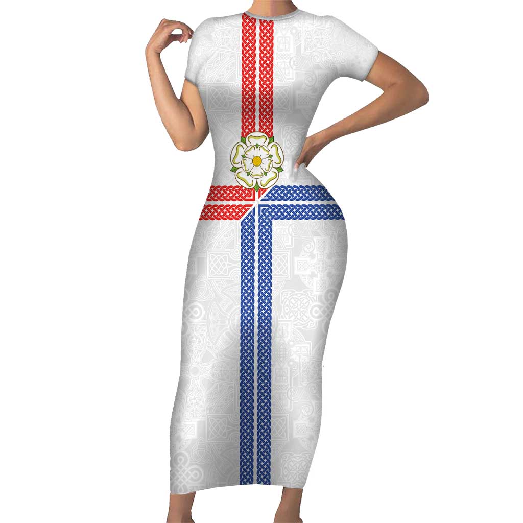 Personalized Yorkshire Celtic Heritage Short Sleeve Bodycon Dress Cross Style - Wonder Print Shop