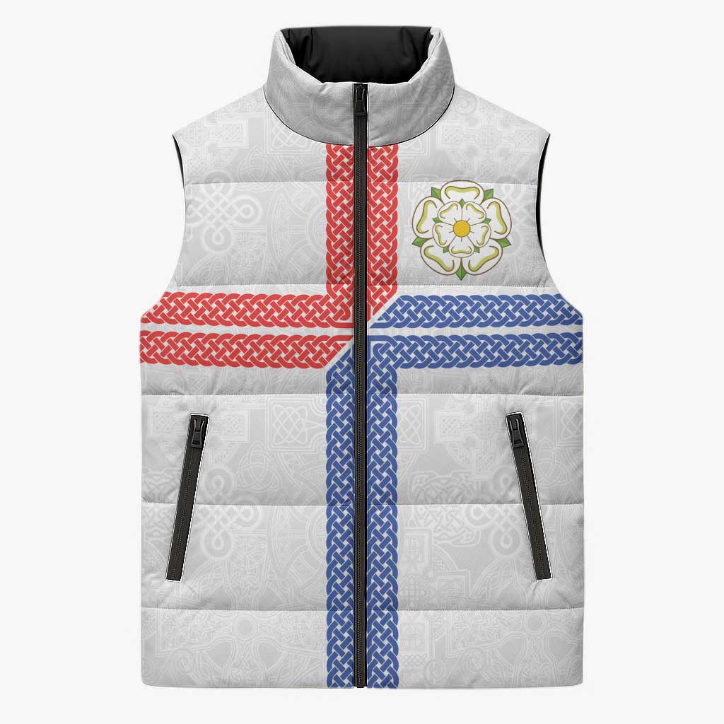 Personalized Yorkshire Celtic Heritage Sleeveless Puffer Jacket Cross Style - Wonder Print Shop