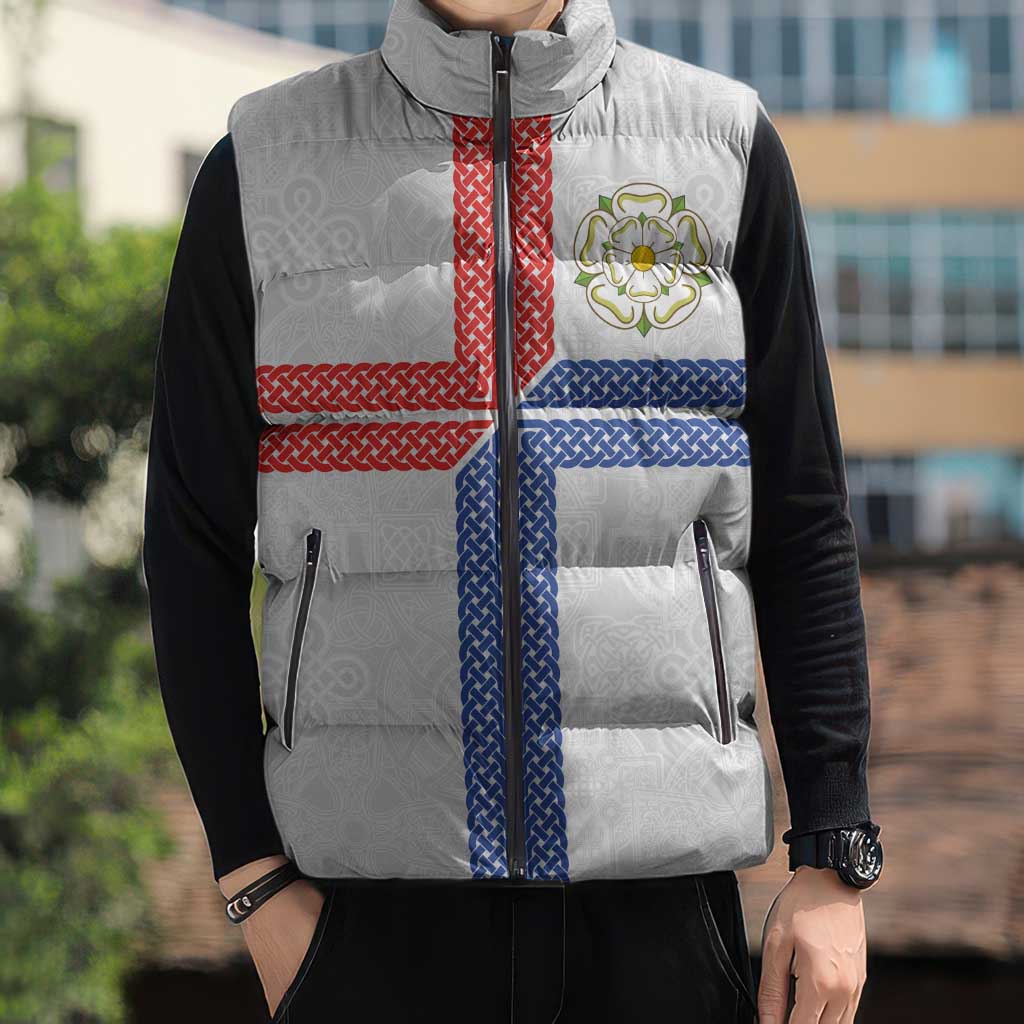 Personalized Yorkshire Celtic Heritage Sleeveless Puffer Jacket Cross Style - Wonder Print Shop