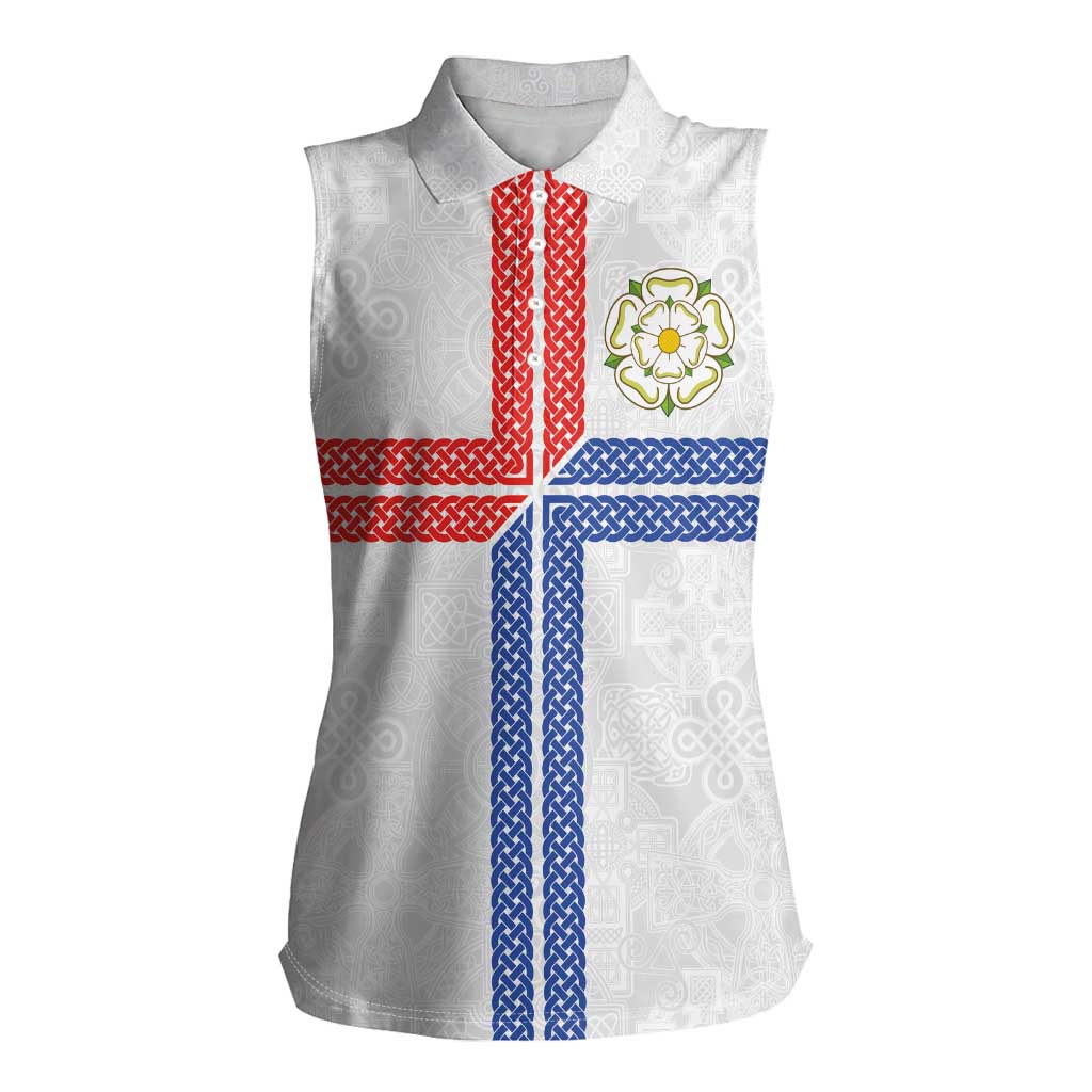 Personalized Yorkshire Celtic Heritage Women Sleeveless Polo Shirt Cross Style - Wonder Print Shop