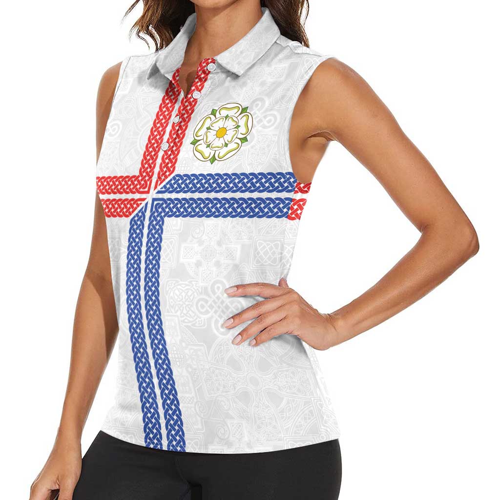 Personalized Yorkshire Celtic Heritage Women Sleeveless Polo Shirt Cross Style - Wonder Print Shop