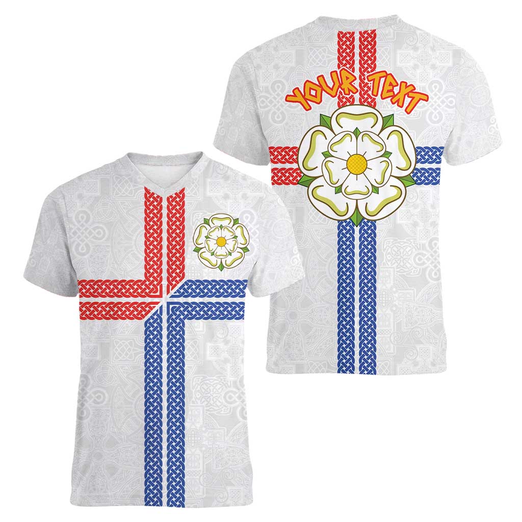 Personalized Yorkshire Celtic Heritage Women V-Neck T-Shirt Cross Style - Wonder Print Shop