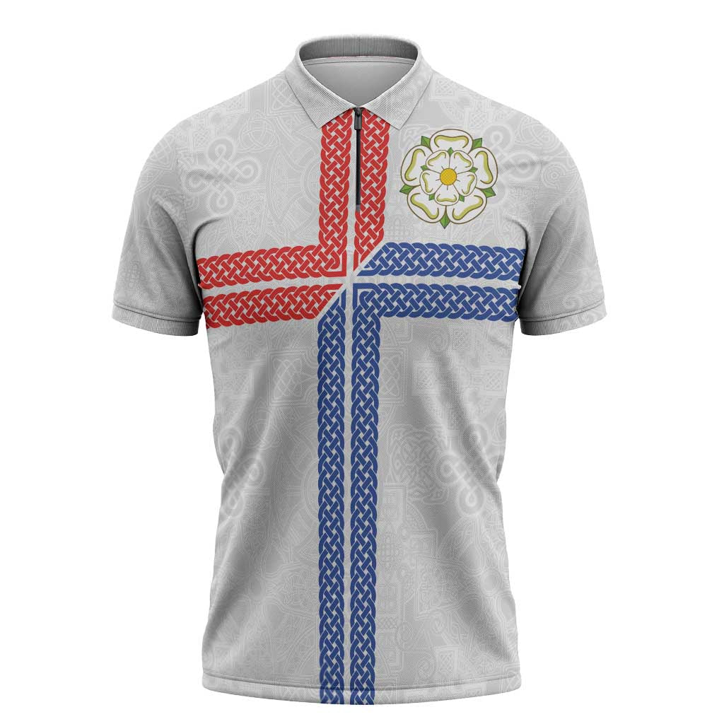 Personalized Yorkshire Celtic Heritage Zipper Polo Shirt Cross Style - Wonder Print Shop
