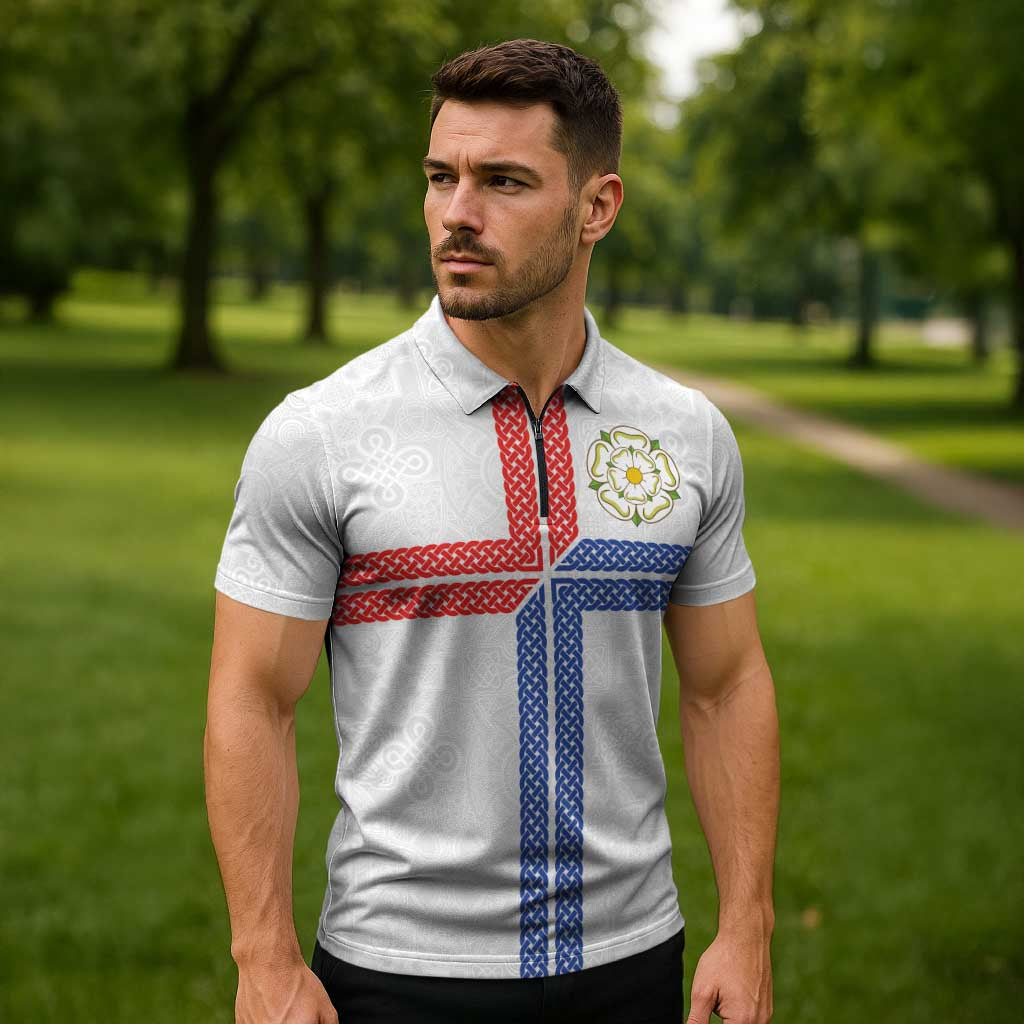 Personalized Yorkshire Celtic Heritage Zipper Polo Shirt Cross Style - Wonder Print Shop