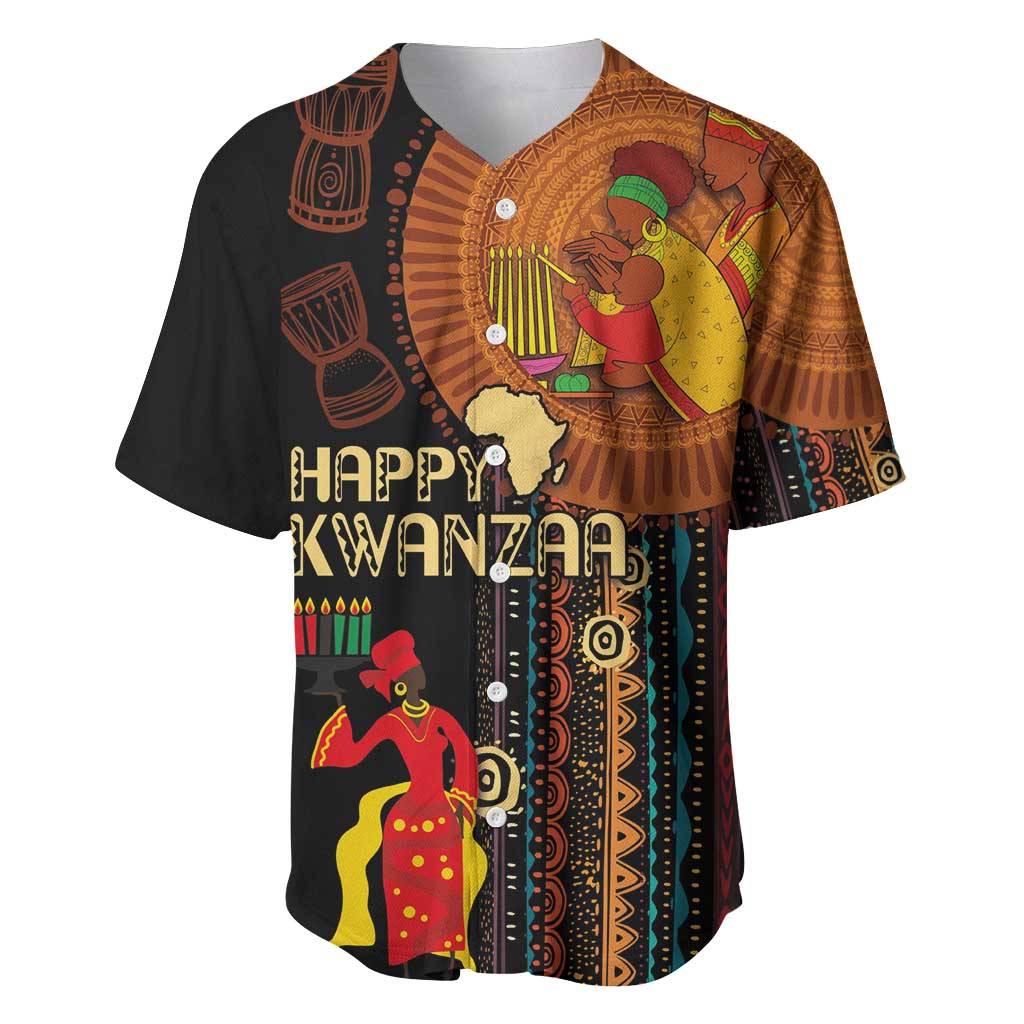 Happy Kwanzaa African Tribal Pattern Baseball Jersey - Wonder Print Shop