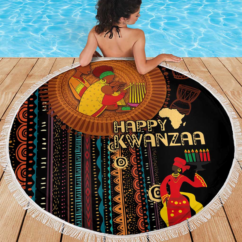 Happy Kwanzaa African Tribal Pattern Beach Blanket - Wonder Print Shop