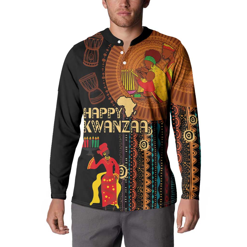 Happy Kwanzaa African Tribal Pattern Button Sweatshirt - Wonder Print Shop