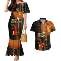 Happy Kwanzaa African Tribal Pattern Couples Matching Mermaid Dress and Hawaiian Shirt - Wonder Print Shop