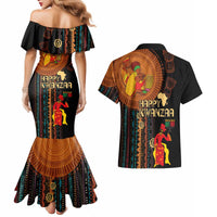 Happy Kwanzaa African Tribal Pattern Couples Matching Mermaid Dress and Hawaiian Shirt - Wonder Print Shop