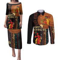 Happy Kwanzaa African Tribal Pattern Couples Matching Puletasi and Long Sleeve Button Shirt - Wonder Print Shop