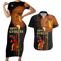 Happy Kwanzaa African Tribal Pattern Couples Matching Short Sleeve Bodycon Dress and Hawaiian Shirt - Wonder Print Shop