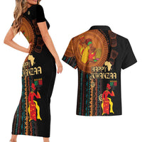 Happy Kwanzaa African Tribal Pattern Couples Matching Short Sleeve Bodycon Dress and Hawaiian Shirt - Wonder Print Shop