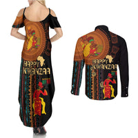 Happy Kwanzaa African Tribal Pattern Couples Matching Summer Maxi Dress and Long Sleeve Button Shirt - Wonder Print Shop