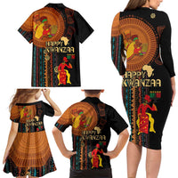 Happy Kwanzaa African Tribal Pattern Family Matching Long Sleeve Bodycon Dress and Hawaiian Shirt - Wonder Print Shop