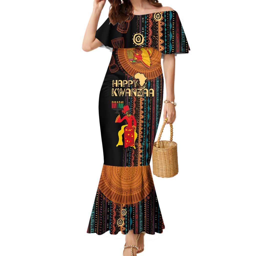 Happy Kwanzaa African Tribal Pattern Family Matching Mermaid Dress and Hawaiian Shirt - Wonder Print Shop