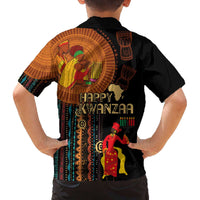 Happy Kwanzaa African Tribal Pattern Family Matching Off The Shoulder Long Sleeve Dress and Hawaiian Shirt - Wonder Print Shop