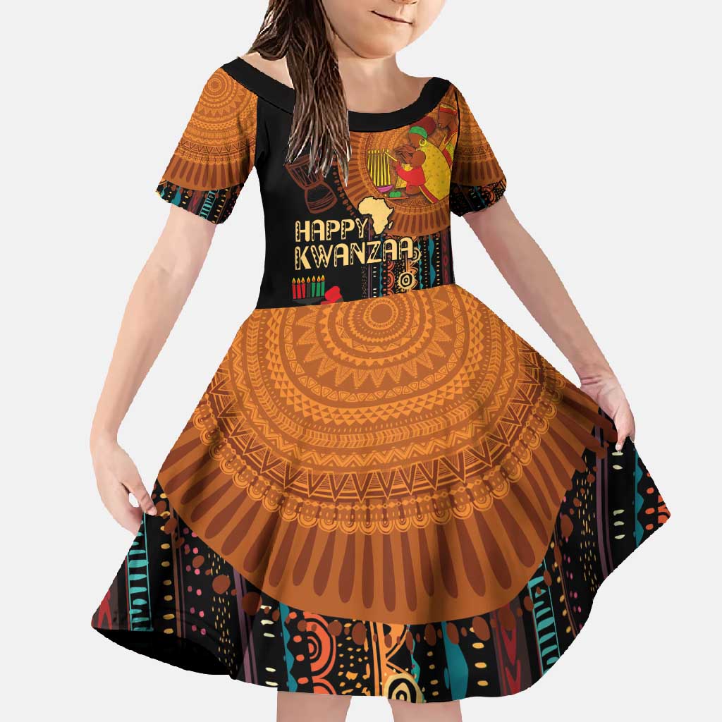 Happy Kwanzaa African Tribal Pattern Family Matching Off Shoulder Maxi Dress and Hawaiian Shirt - Wonder Print Shop