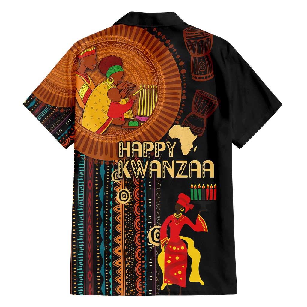 Happy Kwanzaa African Tribal Pattern Family Matching Off Shoulder Short Dress and Hawaiian Shirt - Wonder Print Shop