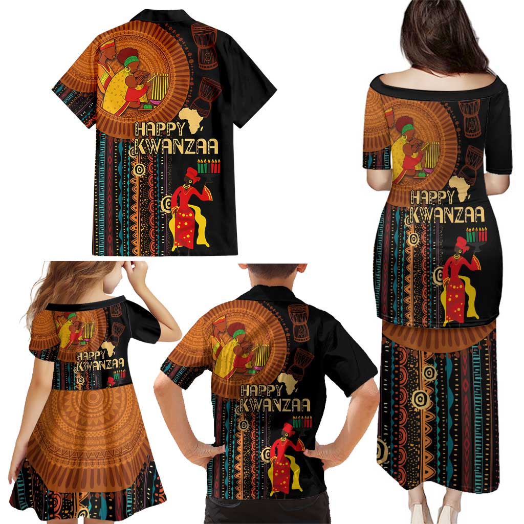 Happy Kwanzaa African Tribal Pattern Family Matching Puletasi and Hawaiian Shirt - Wonder Print Shop