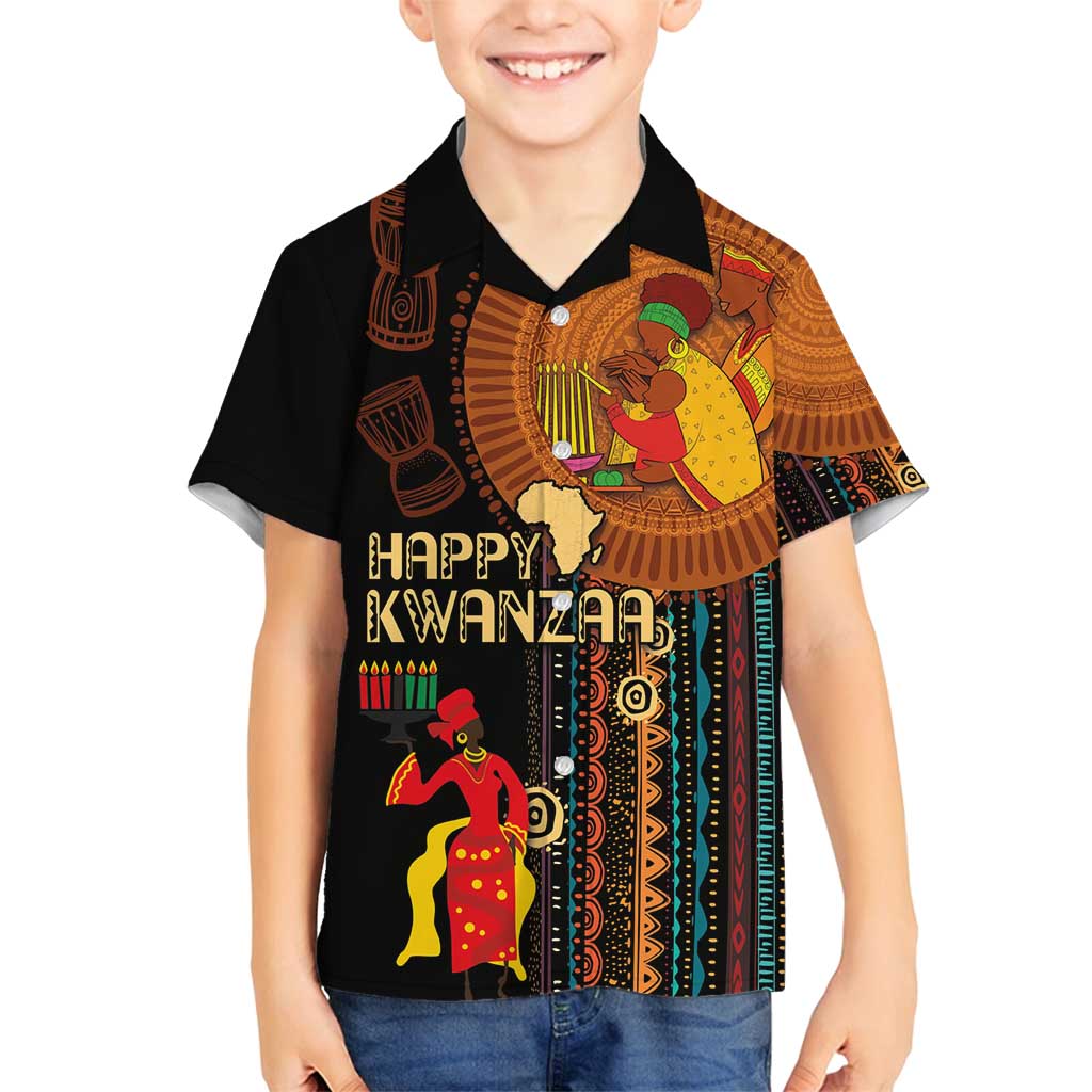 Happy Kwanzaa African Tribal Pattern Family Matching Puletasi and Hawaiian Shirt - Wonder Print Shop
