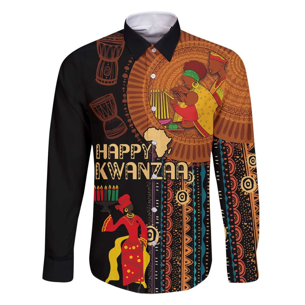 Happy Kwanzaa African Tribal Pattern Family Matching Short Sleeve Bodycon Dress and Hawaiian Shirt - Wonder Print Shop