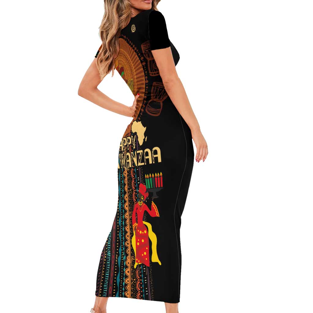 Happy Kwanzaa African Tribal Pattern Family Matching Short Sleeve Bodycon Dress and Hawaiian Shirt - Wonder Print Happy Kwanzaa African Tribal Pattern Family Matching Short Sleeve Bodycon Dress and Hawaiian Shirt - Wonder Print