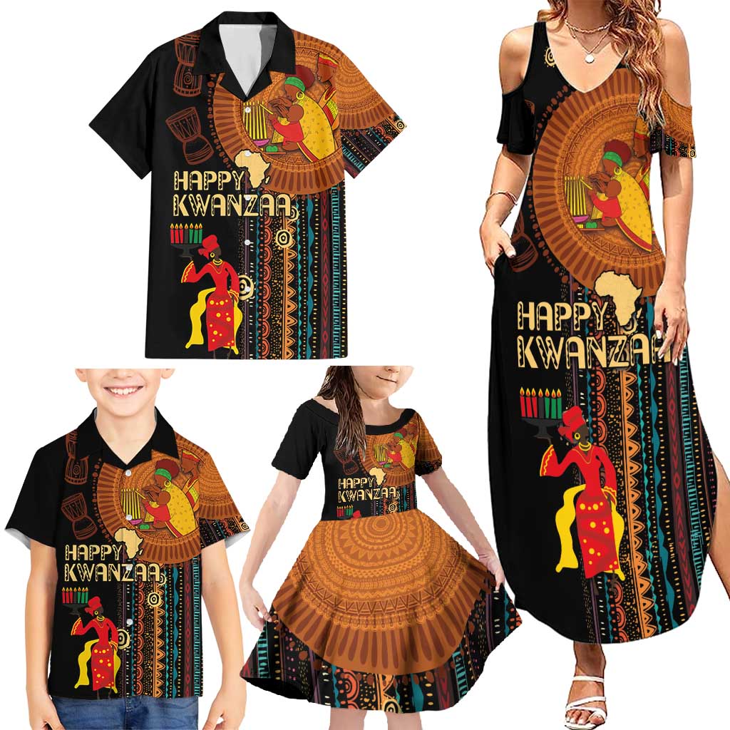 Happy Kwanzaa African Tribal Pattern Family Matching Summer Maxi Dress and Hawaiian Shirt - Wonder Print Shop