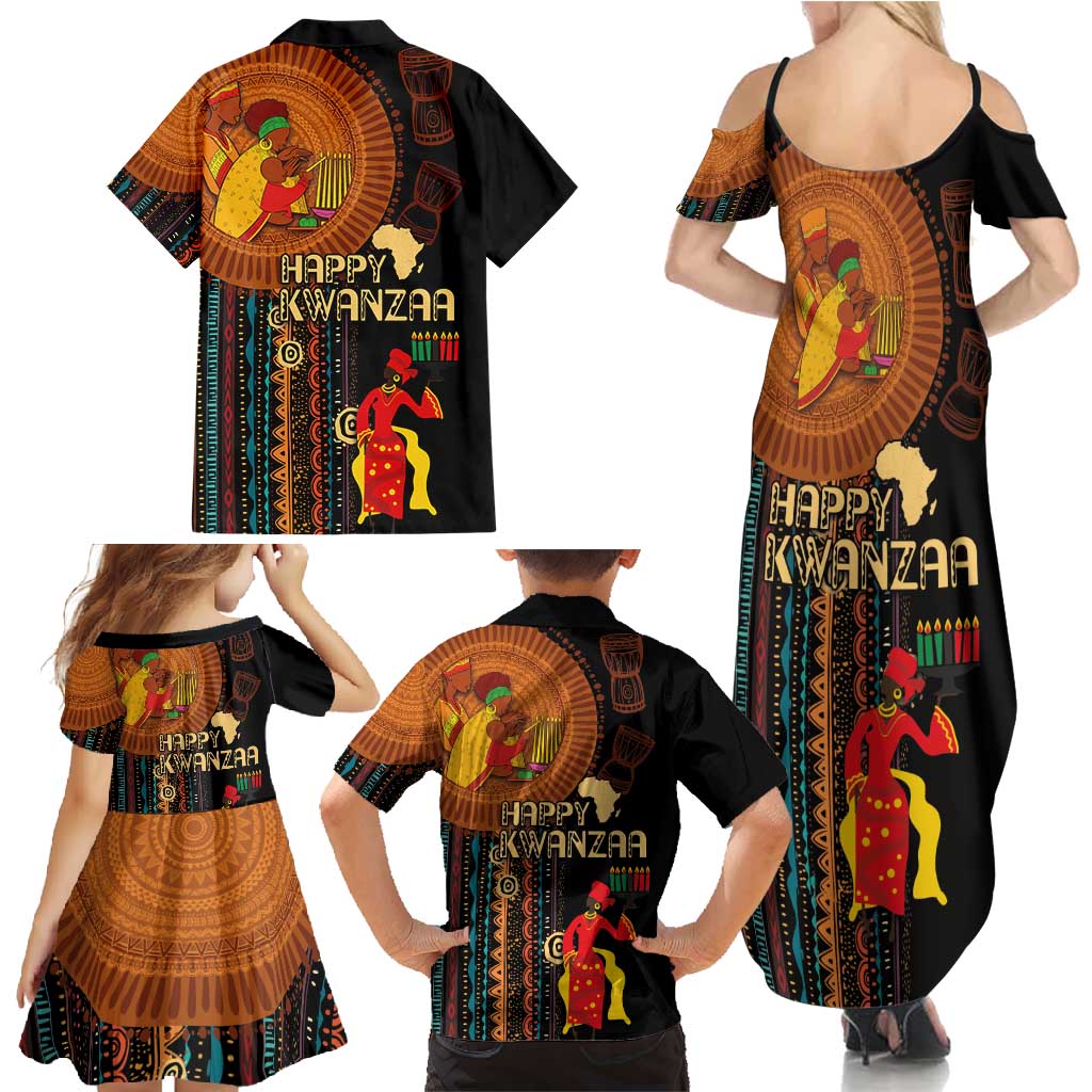 Happy Kwanzaa African Tribal Pattern Family Matching Summer Maxi Dress and Hawaiian Shirt - Wonder Print Shop