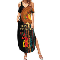 Happy Kwanzaa African Tribal Pattern Family Matching Summer Maxi Dress and Hawaiian Shirt - Wonder Print Shop