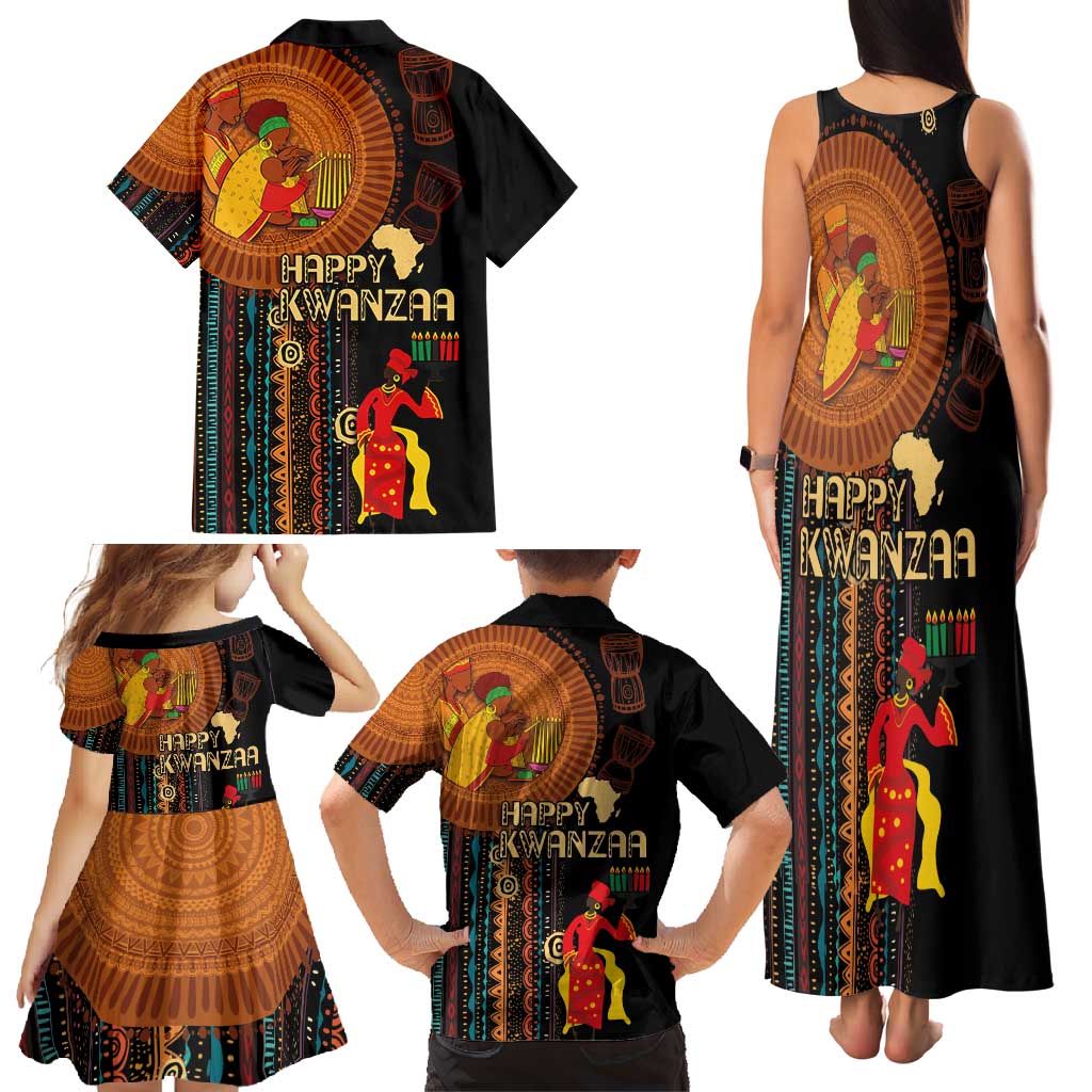 Happy Kwanzaa African Tribal Pattern Family Matching Tank Maxi Dress and Hawaiian Shirt - Wonder Print Shop