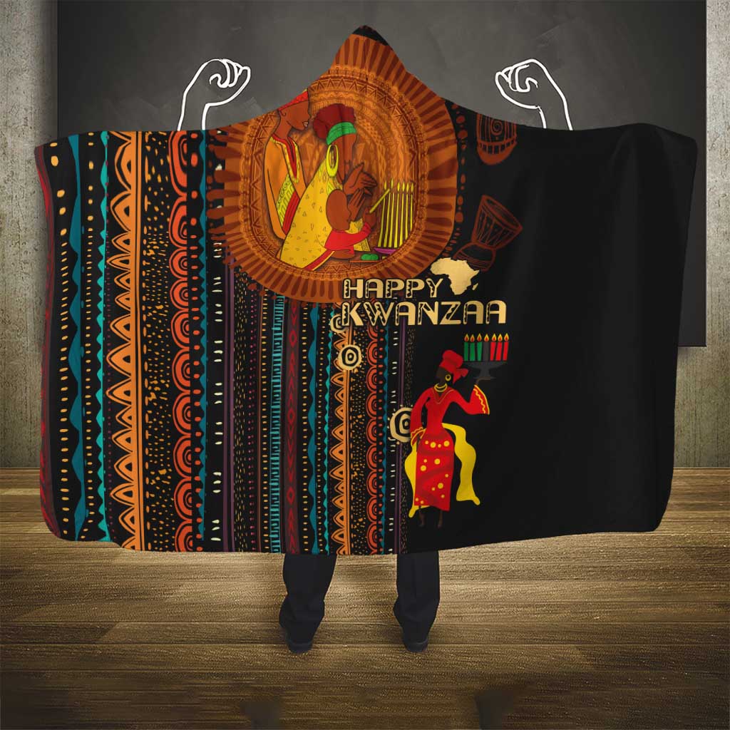 Happy Kwanzaa African Tribal Pattern Hooded Blanket