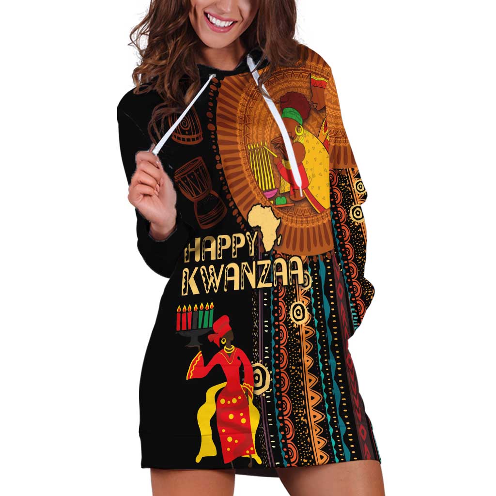 Happy Kwanzaa African Tribal Pattern Hoodie Dress - Wonder Print Shop