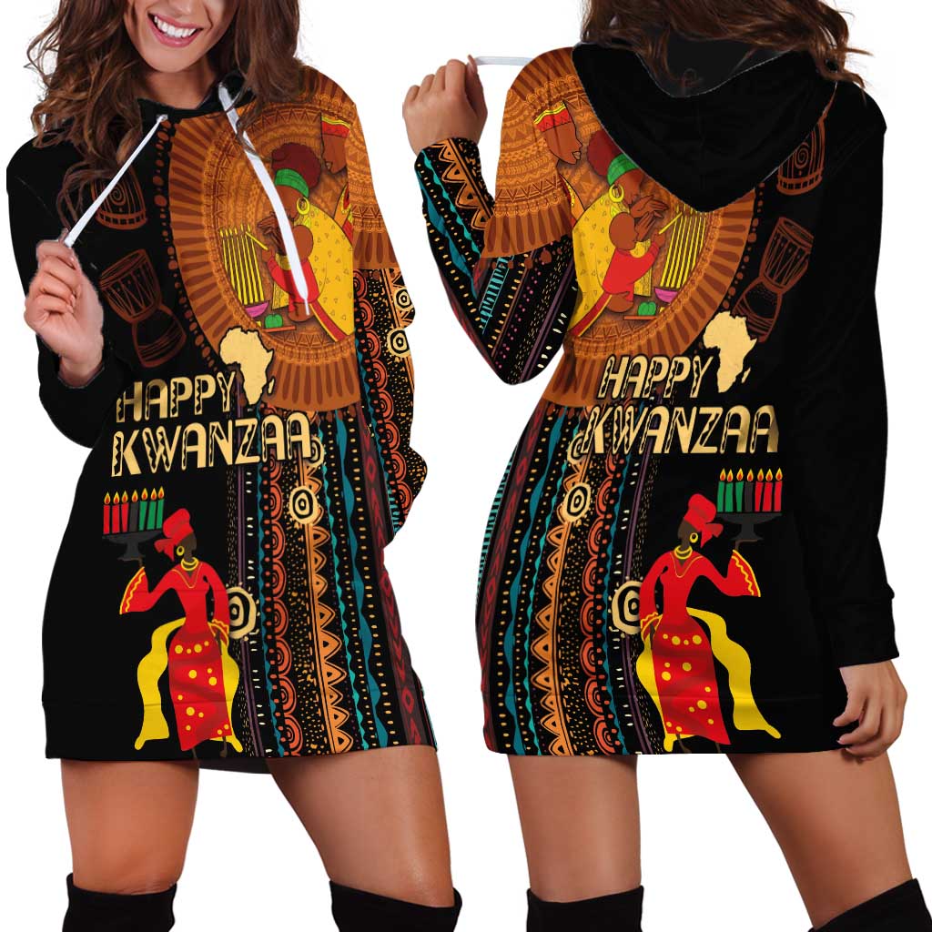 Happy Kwanzaa African Tribal Pattern Hoodie Dress - Wonder Print Shop