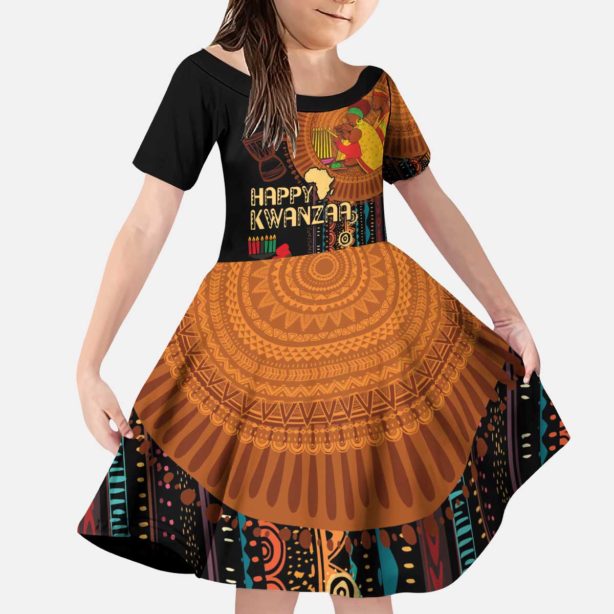 Happy Kwanzaa African Tribal Pattern Kid Short Sleeve Dress - Wonder Print Shop