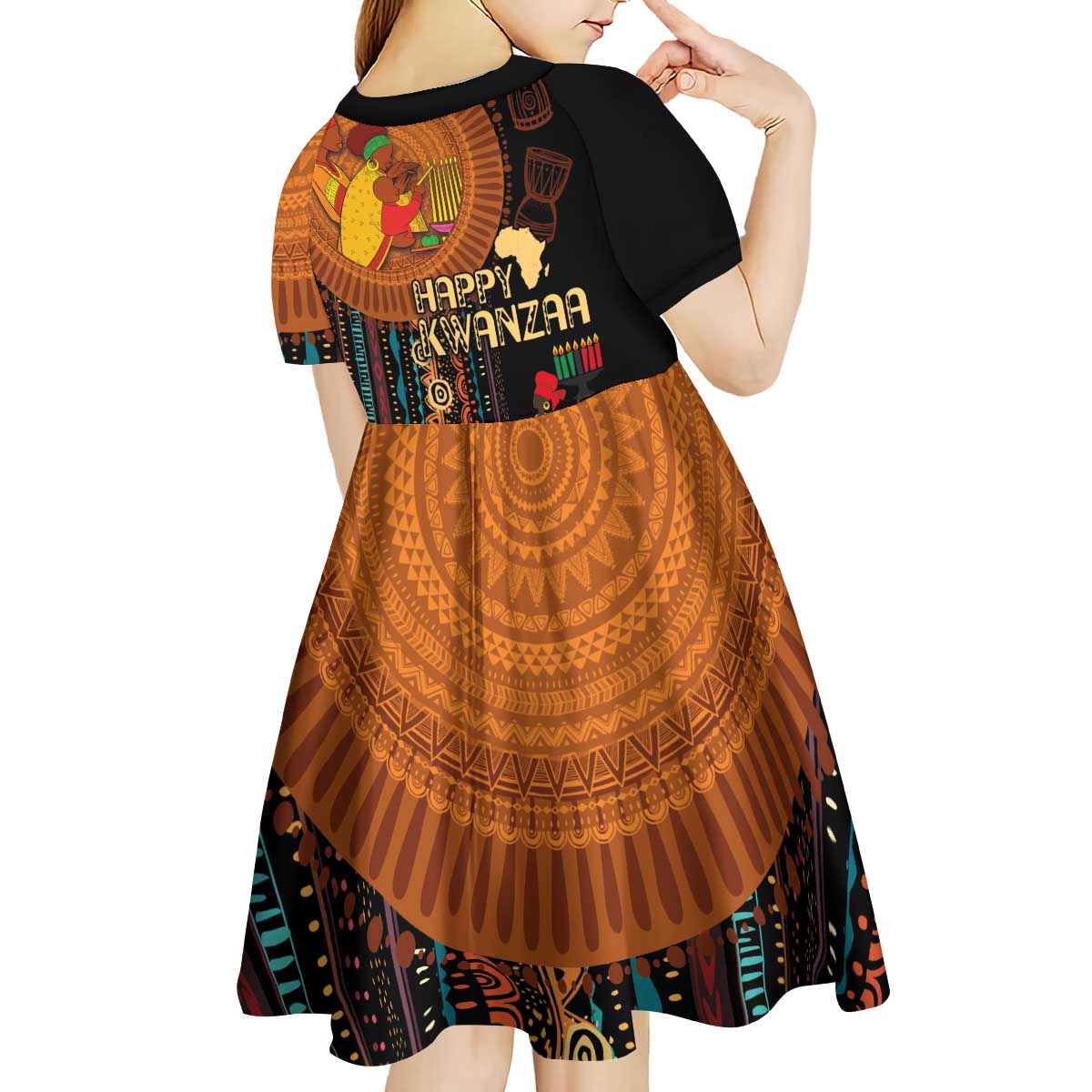 Happy Kwanzaa African Tribal Pattern Kid Short Sleeve Dress - Wonder Print Shop