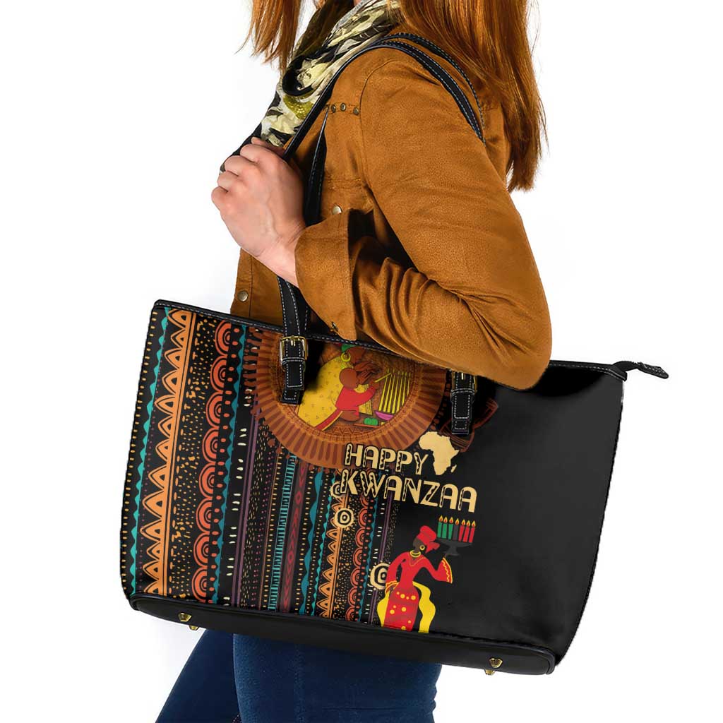 Happy Kwanzaa African Tribal Pattern Leather Tote Bag - Wonder Print Shop