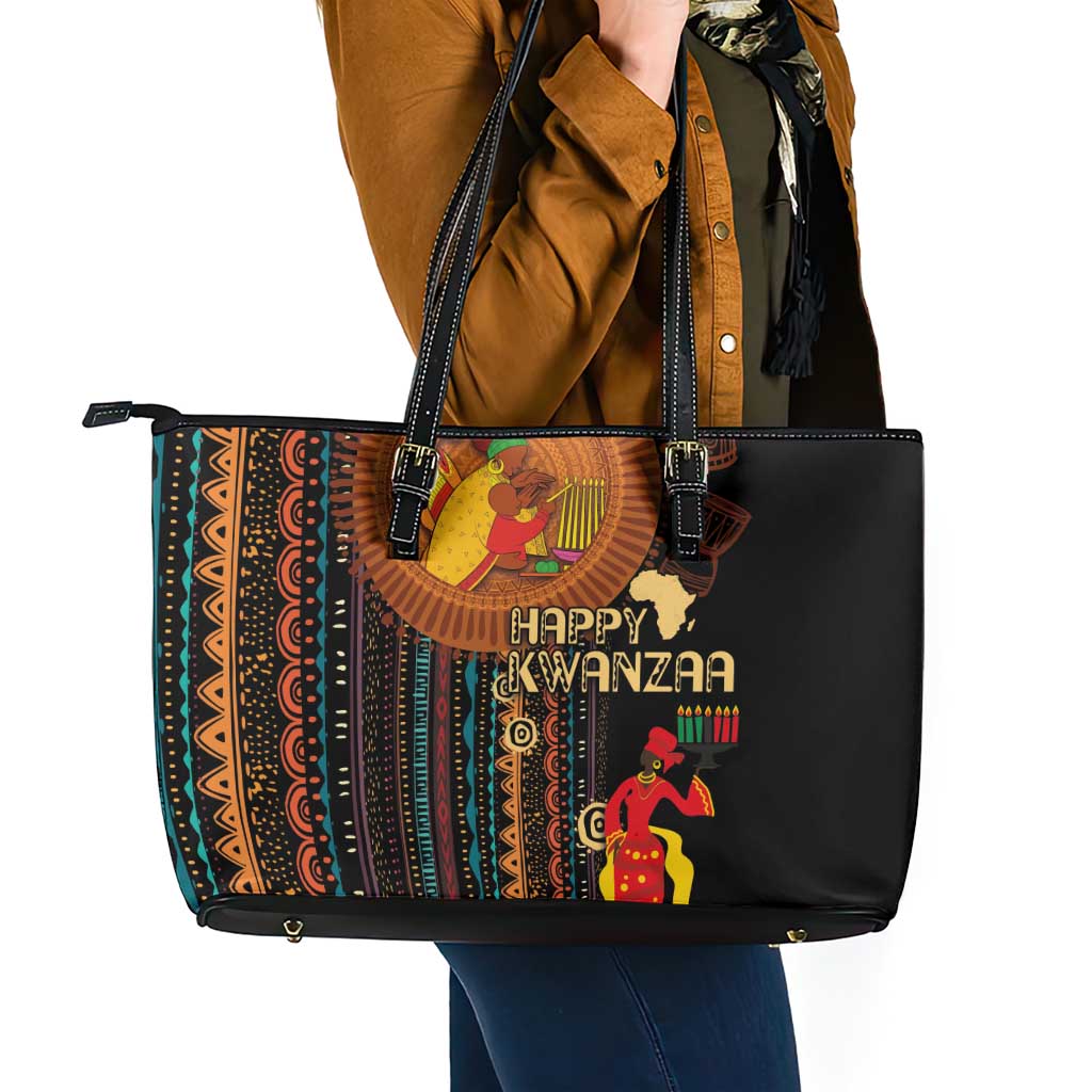 Happy Kwanzaa African Tribal Pattern Leather Tote Bag - Wonder Print Shop