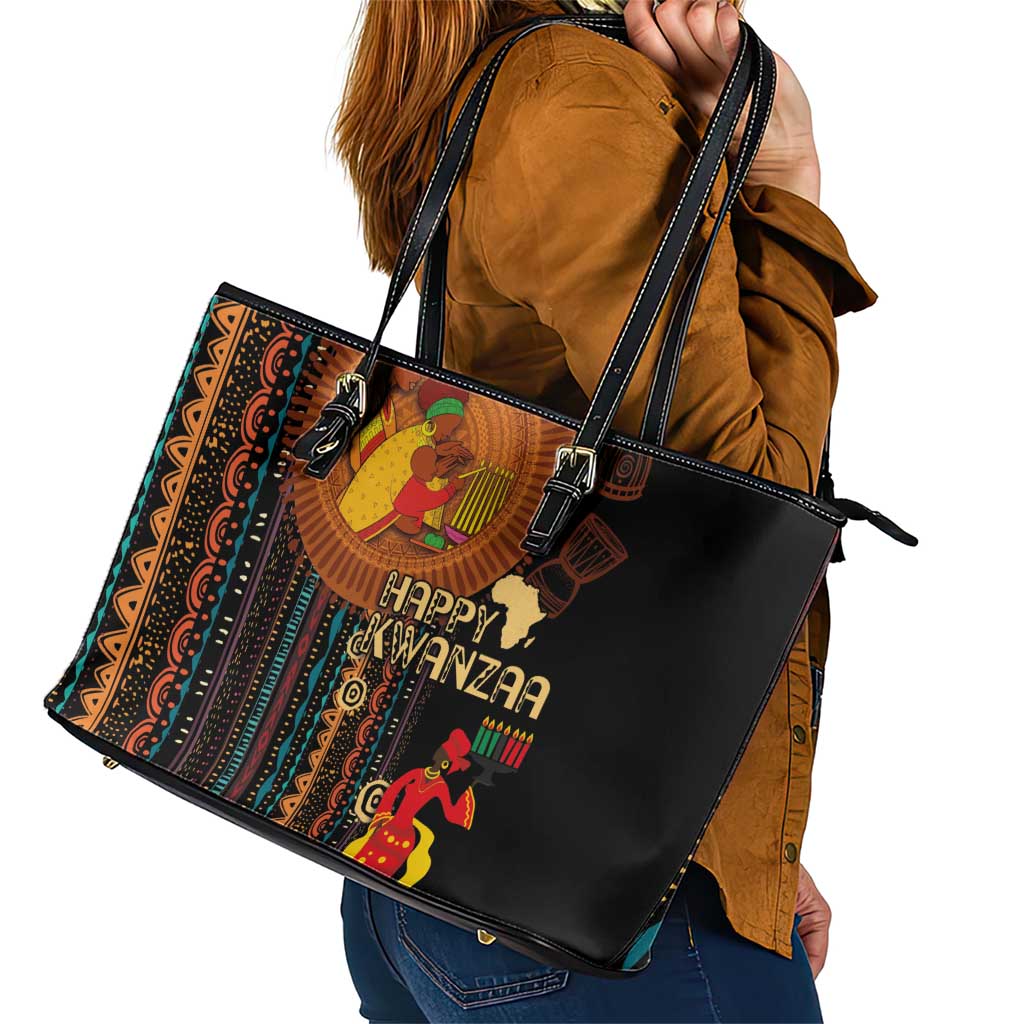 Happy Kwanzaa African Tribal Pattern Leather Tote Bag - Wonder Print Shop