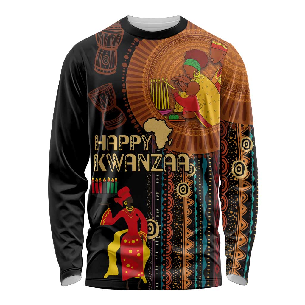 Happy Kwanzaa African Tribal Pattern Long Sleeve Shirt - Wonder Print Shop