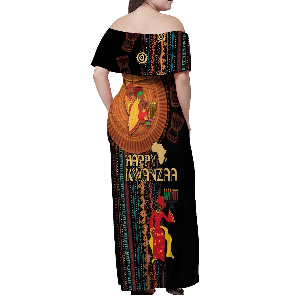 Happy Kwanzaa African Tribal Pattern Off Shoulder Maxi Dress - Wonder Print Shop