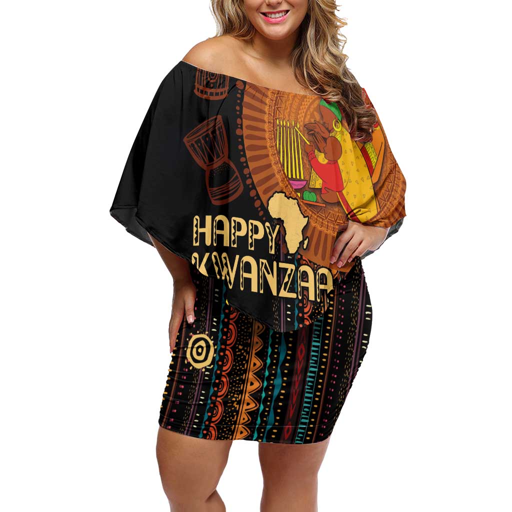 Happy Kwanzaa African Tribal Pattern Off Shoulder Short Dress - Wonder Print Shop