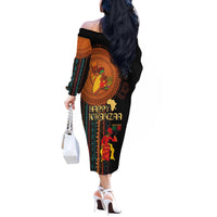 Happy Kwanzaa African Tribal Pattern Off The Shoulder Long Sleeve Dress - Wonder Print Shop