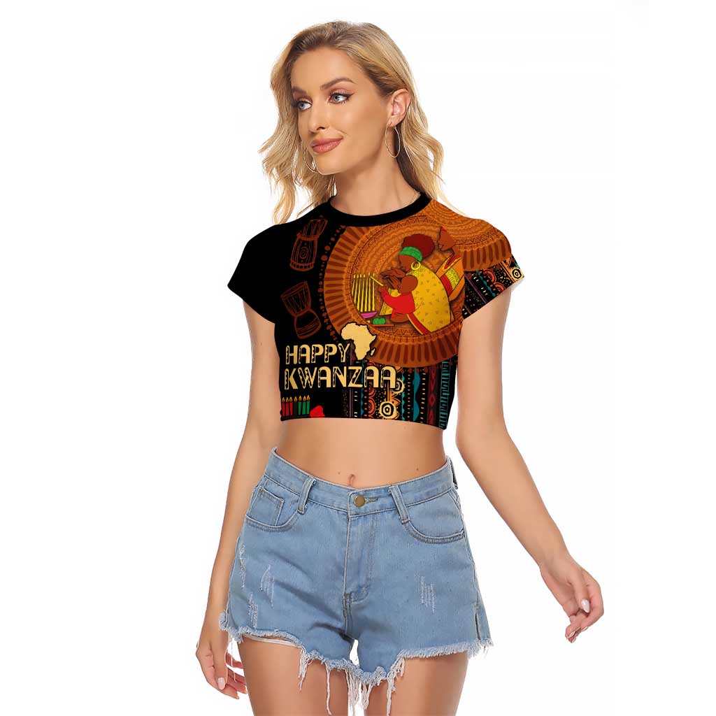 Happy Kwanzaa African Tribal Pattern Raglan Cropped T Shirt - Wonder Print Shop