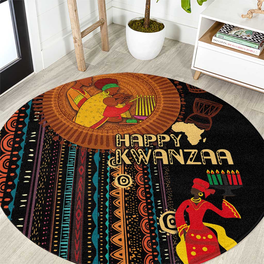 Happy Kwanzaa African Tribal Pattern Round Carpet