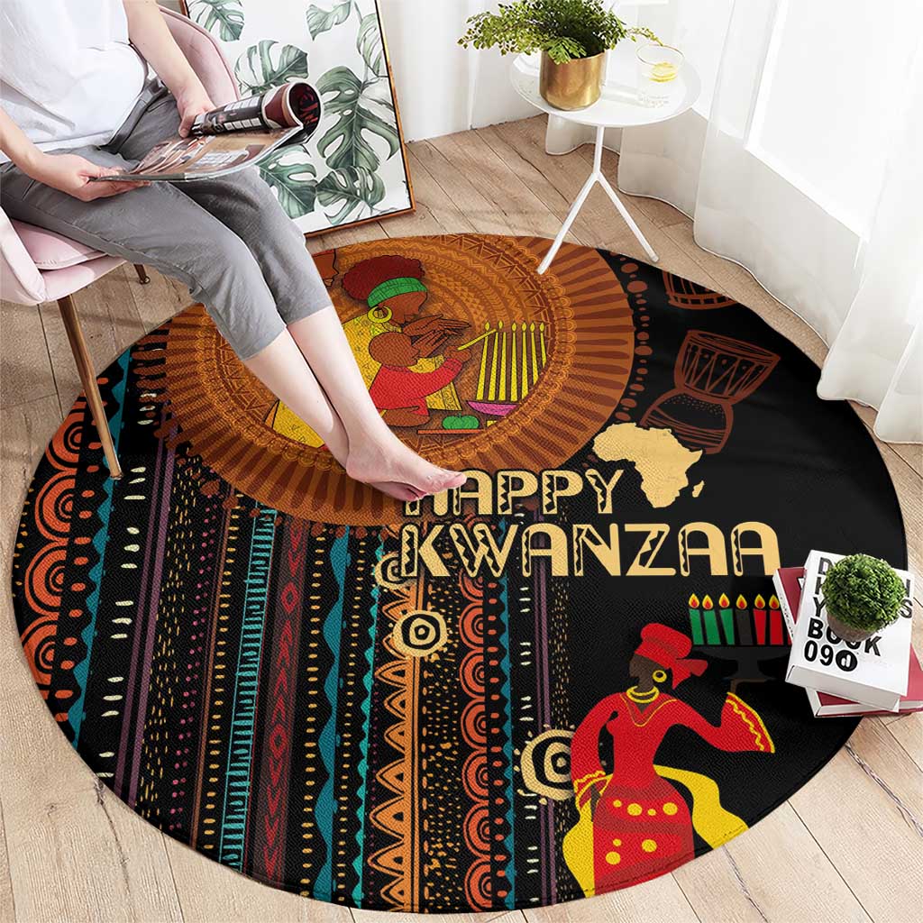 Happy Kwanzaa African Tribal Pattern Round Carpet