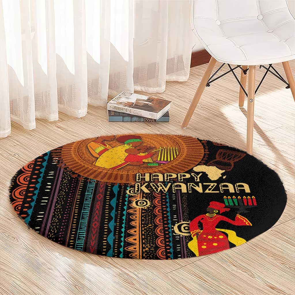 Happy Kwanzaa African Tribal Pattern Round Carpet