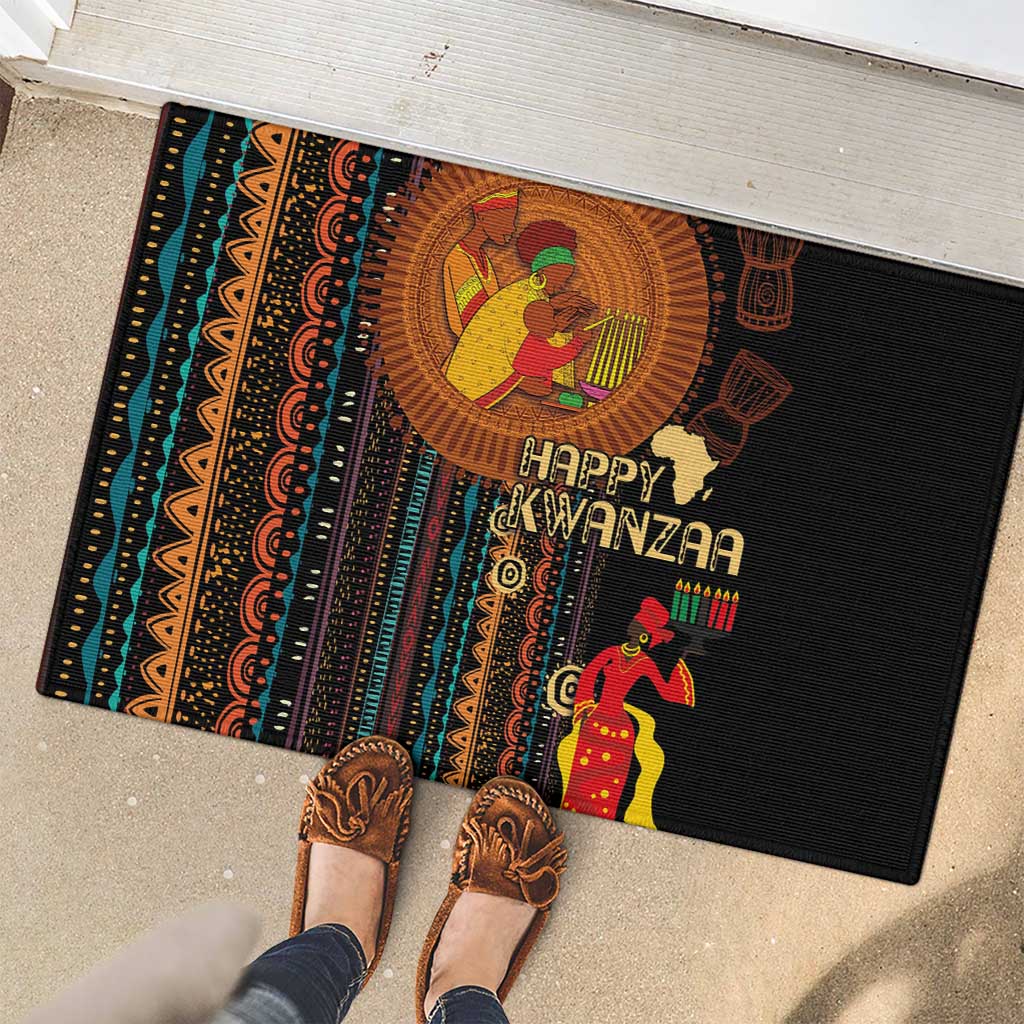 Happy Kwanzaa African Tribal Pattern Rubber Doormat - Wonder Print Shop